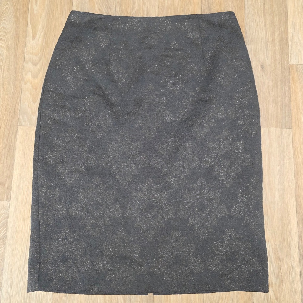 Nanette Lepore Black Floral Metallic Brocade Pencil Skirt Size 6 Zip‎ Closure